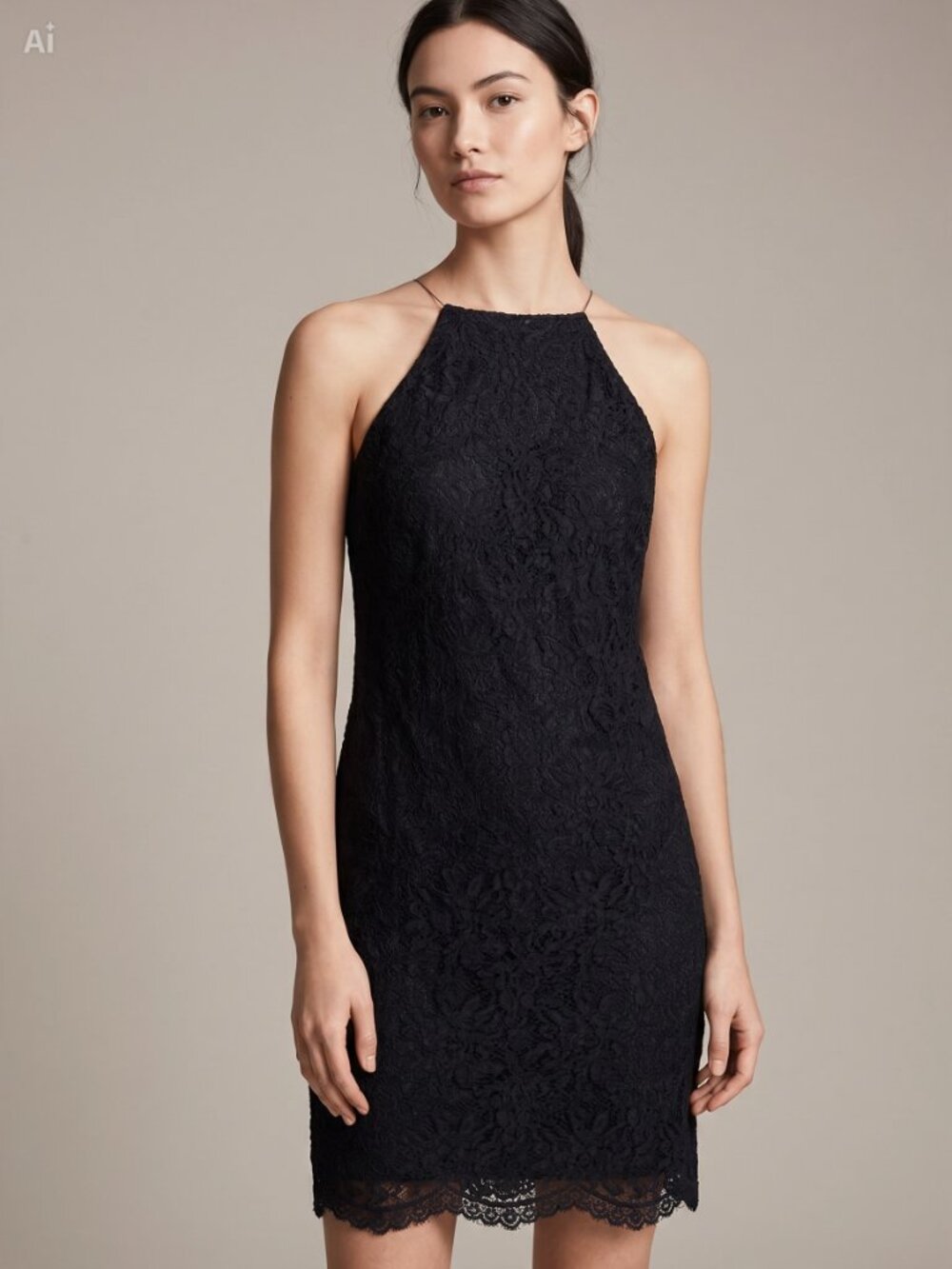 Classic Black Lace‎ Halter Dress High Neck Sheath Cocktail LBD
